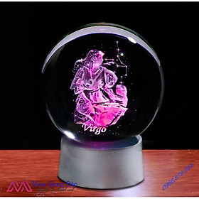 Quà Tặng Sinh Nhật  Quả Cầu Pha Lê Virgo Crystal Ball 3D Laser Cung Xử Nữ