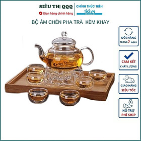 Mua Bộ ấm chén pha trà thủy tinh có lõi lọc kèm khay trà