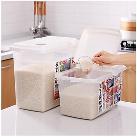 Mua Thùng gạo 10kg nắp bật có bánh xe & ca đong nội địa Nhật Bản