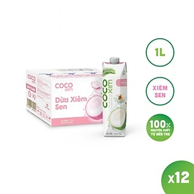 01 Thùng/ 12 Hộp Nước Dừa Xiêm Sen 1000ml từ Dừa Tươi Nguyên Chất 100% COCOXIM 1000ml