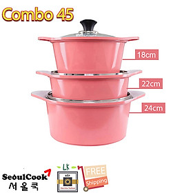 Bộ 3 nồi đúc ceramic cao cấp 2 tay cầm (18 – 22 – 24cm)
