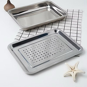 Mua  AnhOtShop  Bộ Khay Inox Úp Cốc Chén Chữ Nhật Có Lỗ Thoát Nước – Tiện Dụng Pha Trà  Đựng Đồ Đa Năng (Loại 2 Lớp)