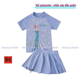 Đồ bơi bé gái tay ngắn chân váy hình Elsa - Anna từ 11-40kg, quần giả váy tạo cảm giác tự tin-kín đáo