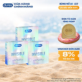 Bộ 3 hộp bao cao su Durex Invisible  Extra Thin Extra Sensitive siêu mỏng, size 52mm, 3 bao/hộp