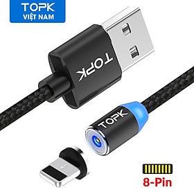 Mua Cáp sạc nam châm TOPK AM23 3 trong 1 có đèn LED chất liệu dây bện nylon dành cho iPhone Xiaomi Samsung OPPO kích thước - Hàng chính hãng