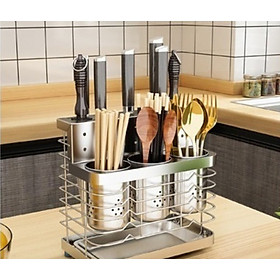 Ống Đũa Inox 304 SPEVI Cao Cấp - Đựng Muỗng Đũa, Đựng Dao Và Các Vật Dụng Nhà Bếp Tiện Lợi, Không Gỉ Sét, Có Thể Để Bàn Hoặc Treo Tường 2 in 1, Có Khay Hứng Nước Dễ Dàng Vệ Sinh - Hàng Chính Hãng