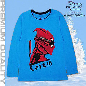 ÁO PHÔNG DÀI TAY BÉ TRAI CATRIO hình DEADPOOL, màu XANH BIỂN là áo thun cotton dài tay trẻ em từ 9 tuổi đến 12 tuổi (30kg ... 50kg) thuộc BST quần áo trẻ em mùa thu đông CATRIO kết hợp với quần dài quần bò = bộ đồ mùa thu đông bé trai mặc đẹp