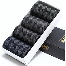 Hộp 4 Đôi Tất Nam Cotton Họa Tiết Caro Hengyuanxiang