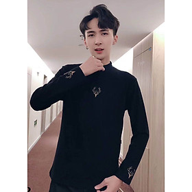 Áo thun Nam cổ lọ họa tiết thêu sang trọng chất liệu cotton cao cấp mang phong cách Âu Mỹ dễ phối đồ hợp thời trang