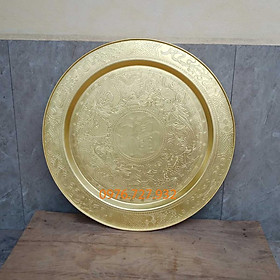 Mua Mâm đồng tứ linh đường kính 52cm được chạm chìm bằng đồng vàng nguyên chất  mâm tứ linh