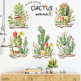 Decal trang trí chất liệu PVC loại 1 dày dặn, sắc nét, trang trí phòng khách, quán cafe-Chậu cây xương rồng-LV12