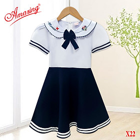 Đầm liền bé gái đến trường, cổ sen thêu hình ngộ nghĩnh hiệu Amazing,có dây thắt eo và khóa kéo