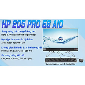 Mua HP 205 Pro G8 AIO R3 5300U/4GB/256GB/23.8 F/KB/Mouse/Win11/( 5R3F1PA )/Đen - Hàng chính hãng