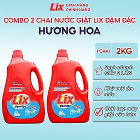 Combo 2 chai nước giặt Lix đậm đặc hương hoa chai 2kg làm sạch cực nhanh vết bẩn - 2C-NG201