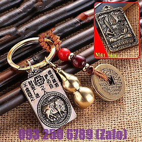 Móc Khóa 12 con Giáp phong thủy bằng đồng thau, mặt sau hình phật Bản Mệnh