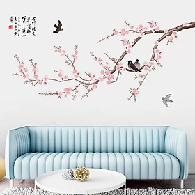 Decal dán tường Cành đào chim én thư pháp - HP1034