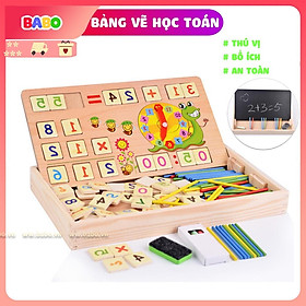 Bảng Học Toán Thông Minh, Bảng Vẽ 2 Mặt Bằng Gỗ Babo Cho Bé, Đầy Đủ Phụ Kiện Que Tính, Bút, Phấn Màu