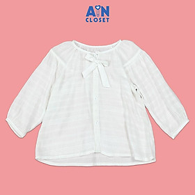 Áo Blouse Dài tay bé gái họa tiết Nơ Kẻ Trắng Cotton boil - AICDBGPBAFFQ - AIN Closet