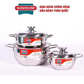 Mua Bộ nồi inox 3 đáy Sunhouse SH335  Chất liệu inox cao cấp  Vung inox bền đẹp