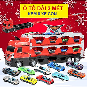 Ô tô đồ chơi xe tải 3 tầng kèm xe đua nhỏ mô hình đường đua xe dài 2m có thể gấp gọn cho bé, quà tặng sinh nhật
