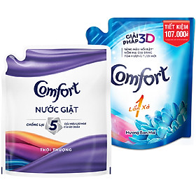 Combo Nước Giặt Chống Lão Hóa Hương Thời Thượng Túi 2,4Kg + Nước Xả Làm Mềm Vải Đậm Dặc Hương Ban Mai Túi 2.6L