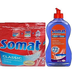 Combo bột rửa chén bát Somat 1,2 kg+ nước làm bóng somat 500ml