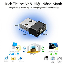 USB Wifi Asus USB-AC53 a/b/g/n/ac 2.4GHz/5GHz 300+867Mbps - Hàng Chính Hãng