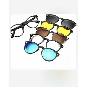 Bộ Kính Mắt Tròn 5 Tròng Cận Râm Nhiều Tròng Gọng Nhựa Đa Năng 6in1