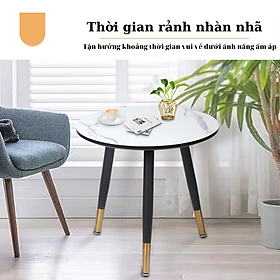 Bàn trà tròn màu vân đá phong cách sang trọng hiện đại, Bàn sofa phòng khách ngồi bệt hoặc ngồi bàn cao chân sắt kim loại bền bỉ lắp ráp dễ ràng 