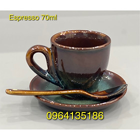 Mua Set Cốc cà phê espresso gốm sứ Bát Tràng 70ml men hoả biến lam