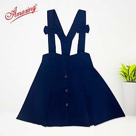 Váy rời 2 dây Amazing cho bé gái đi học màu xanh, lưng thun phía sau, vải lụa gân không nhàu