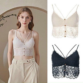 Áo bra ren 2 dây CHÉO trước ngực có cúc - Áo không đệm - Bralette Áo Bra Ren 2 Dây Chéo Trước Ngực Có Cúc - Áo Không Đệm - Bralette