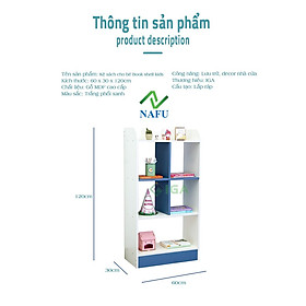 Kệ Sách, Tủ Sách Cho Bé Dễ Thương Tông Màu Trắng Xanh Tươi Sáng NAFU GP139