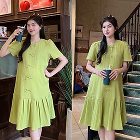 Đầm Bầu Đuôi Cá Xếp Ly Đính Nơ Ngọc Vải Xốp Hàn Xinh Xắn, Trẻ Trung - Xanh Bơ
