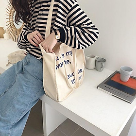 TÚI TOTE VẢI VINTAGE TÚI VẢI KEM BE ĐÁY VUÔNG