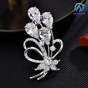 Trâm Cài Áo Nữ Quà Tặng Bó Hoa Đính Đá Họa Tiết Nơ Sắc Sảo Trang Nhã Sang Trọng