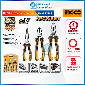 Bộ 3 kìm đa năng cao cấp cách điện INGCO HKHLPS2831 - Kềm cắt 7" kềm răng điện 8" kềm mũi nhọn 6" thép CrV siêu bền cứng