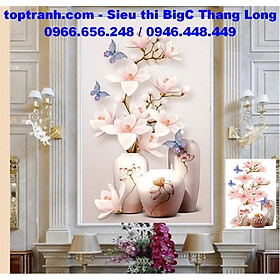 Tranh thêu chữ thập bình hoa lan hồng khoe sắc LV3261 chưa thêu