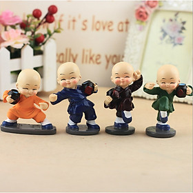 Bộ Tượng 4 Chú Tiểu Ôm Bình Múa Võ - Tượng Trang Trí Tủ Phòng Khách, Bàn Làm Việc, Xe Ô Tô