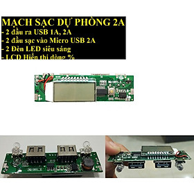 Mạch sạc dự phòng 2A- 2 cổng ra có LCD hiển thị, đèn pin