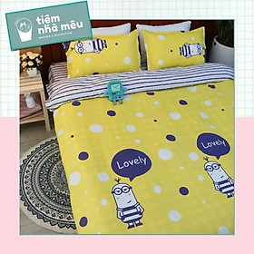 Bộ Chăn Ga Gối Cotton 3Dm6/m8/2m-Tiệm Nhà MêuSet 4 Món 2 Vỏ gối ,drap , vỏ chăn Cotton Minion Đáng Yêu