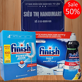 Combo Viên rửa bát All in 1 100 viên + Muối Finish 4kg + Nước làm bóng Finish 400ml hương chanh