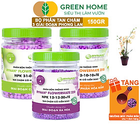 Mua Bộ 3 Phân Tan Chậm Greenhome  Rynan 200-210-220 Chuyên Phong Lan 3 Giai Đoạn Dưỡng Cây Con  Kích Hoa  Sau Ra Hoa