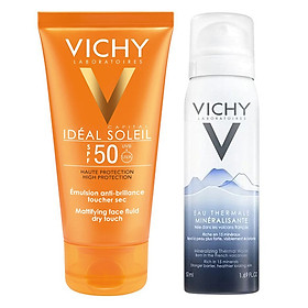 Kem Chống Nắng Bảo Vệ Da Không Gây Nhờn Rít Vichy Capital Idéal Soleil Mattifying Dry Touch Face Fluid 100872911 (50ml) - Tặng Nước Khoáng Vichy (50ml)