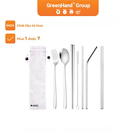 Mua Trọn bộ 6 dụng cụ ăn uống bằng Inox cao cấp GreenHand kèm cọ rửa và túi đựng