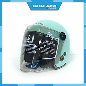 Mũ Bảo Hiểm 3 4 Blue Sea Màu Xanh Ngọc Sơn Bóng Có Kính Chắn Gió Cao Cấp