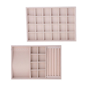 2 Pieces Ring Earrings Necklace Jewelry Display Organizer Box Tray Showcase