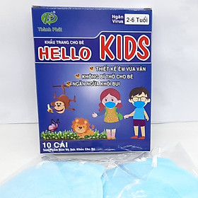KHẨU TRANG TRẺ EM HELLO KID MÀU XANH (HỘP 10 CHIẾC)