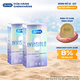 Combo 2 bao cao su Durex Invisible Extra Thin Extra Lubricated Hộp 10 Bao - 2 hộp 20 bao