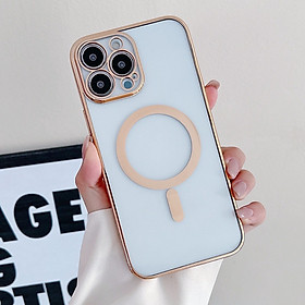 Ốp lưng từ tính dùng sạc không dây viền mạ xi màu dành cho iPhone 14, 14 pro. 14 Plus, 14 Pro Max - Hàng nhập khẩu